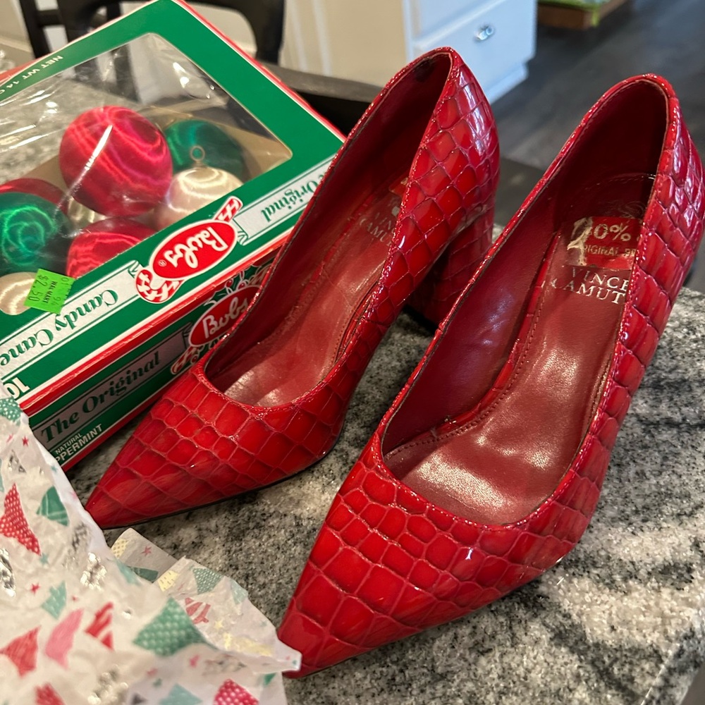 Vince Camuto Red Croc-Embossed Heels